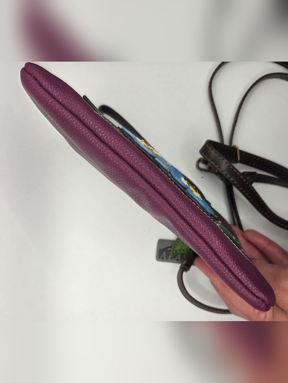 Chala Purple Floral Appliqué Crossbody with Blue & Green Accents - Picture 3 of 9